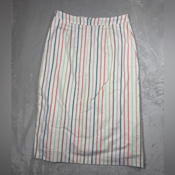 Madewell Button Slit Flecked Nebs Stripe Pearl Ivory Rainbow Midi Skirt Size 4 - Picture 12 of 16